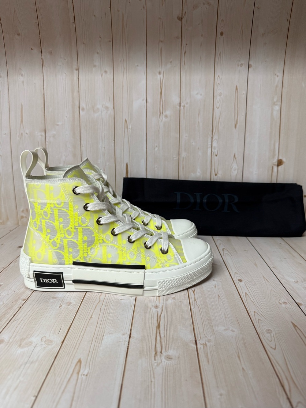 Christian Dior B23 Technical Canvas Oblique High-Top Sneaker Yellow Sz 35 / 5 - Picture 3 of 14